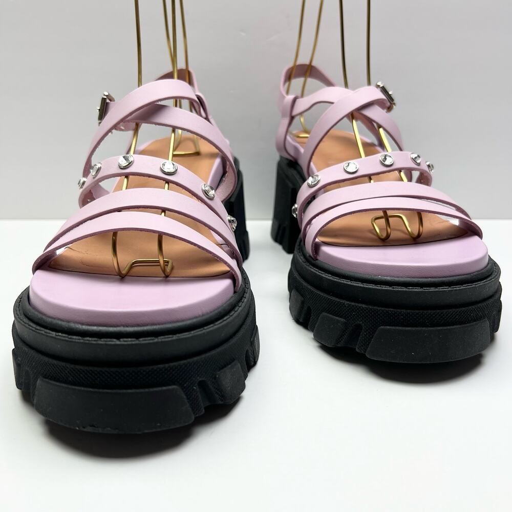 GANNI Crystal Embellished Strappy Block Heel Sandals EU 41 US 11 Pink Platform - Picture 4 of 11